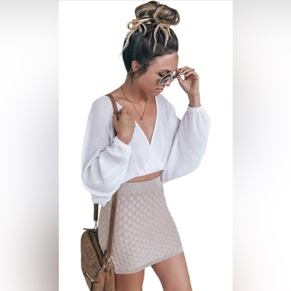 Tyche Taupe 3D Textured Knit Mini Skirt – One Size